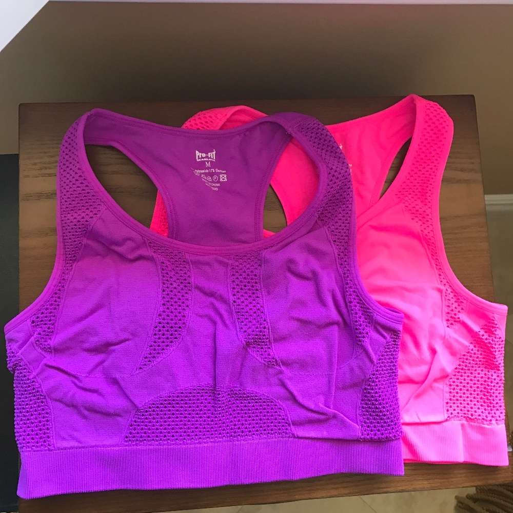 Neon Pink and Purple Pro fit Sports Bra bundle
